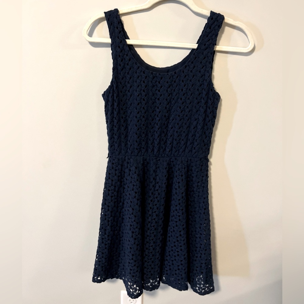 Navy Blue Thick Lace/Crocheted Dress